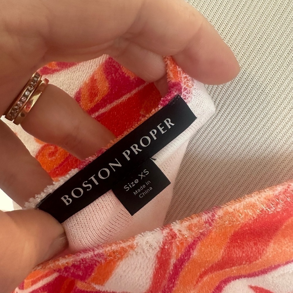 Boston Proper Terrycloth Dress Scoop Neck Tank Tropical Orange White Size XS - Picture 7 of 8